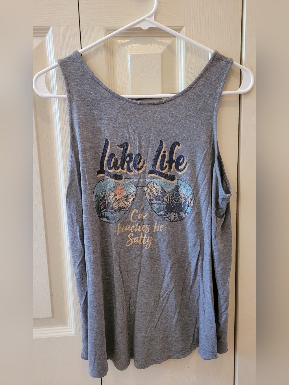 Maurice's Lake Life Graphic Tank Top - Blue Gray with Sunglass Mountain Print